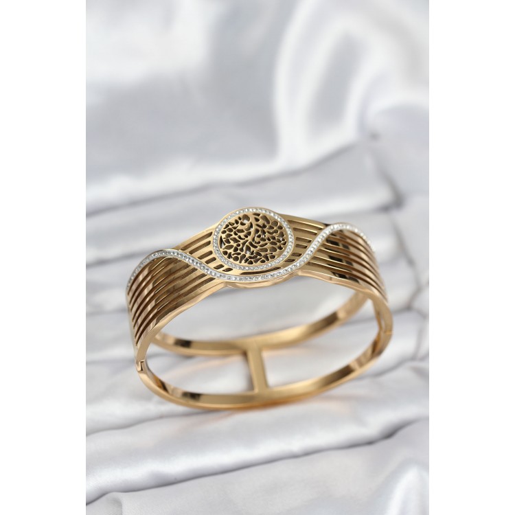 316L Steel Gold Color Tree of Life Design Women's Cuff Bracelet - TJ-BB8073 316L Steel Gold Color Tree of Life Design Women's Cuff Bracelet - TJ-BB8073