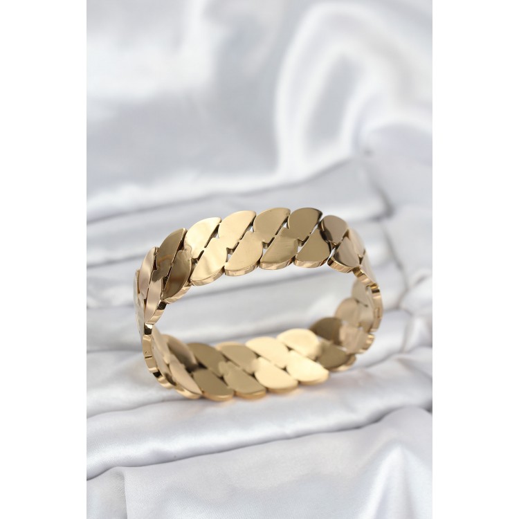 316L Steel Gold Color Crushed Chain Model Women's Cuff Bracelet - TJ-BB8074