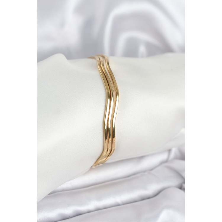 316L Steel Gold Color 65 mm Ajda Zigzag Model 3-Piece Women's Bracelet - TJ-BB8075