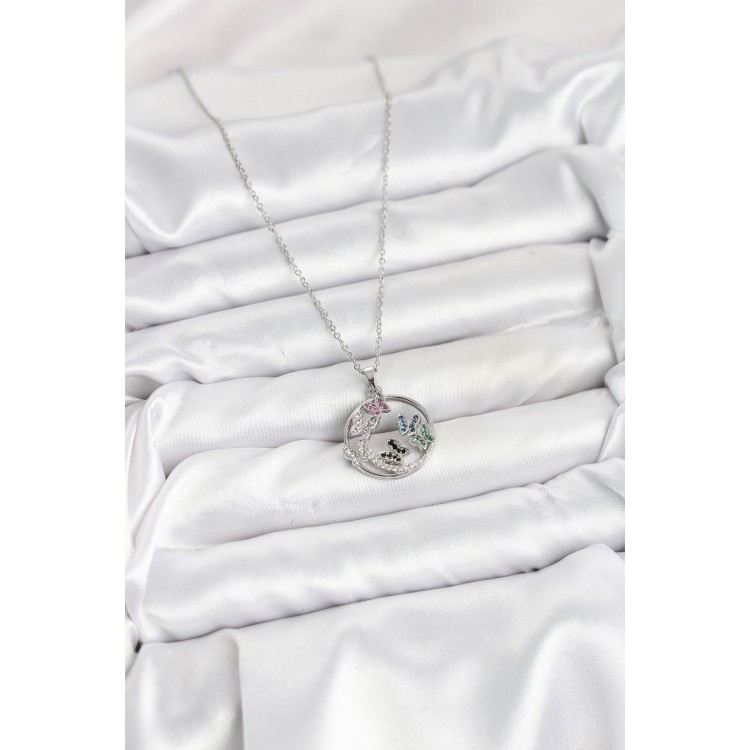 316L Steel Chain Silver Color Zircon Stone Butterfly Women's Necklace - TJ-BKO10608