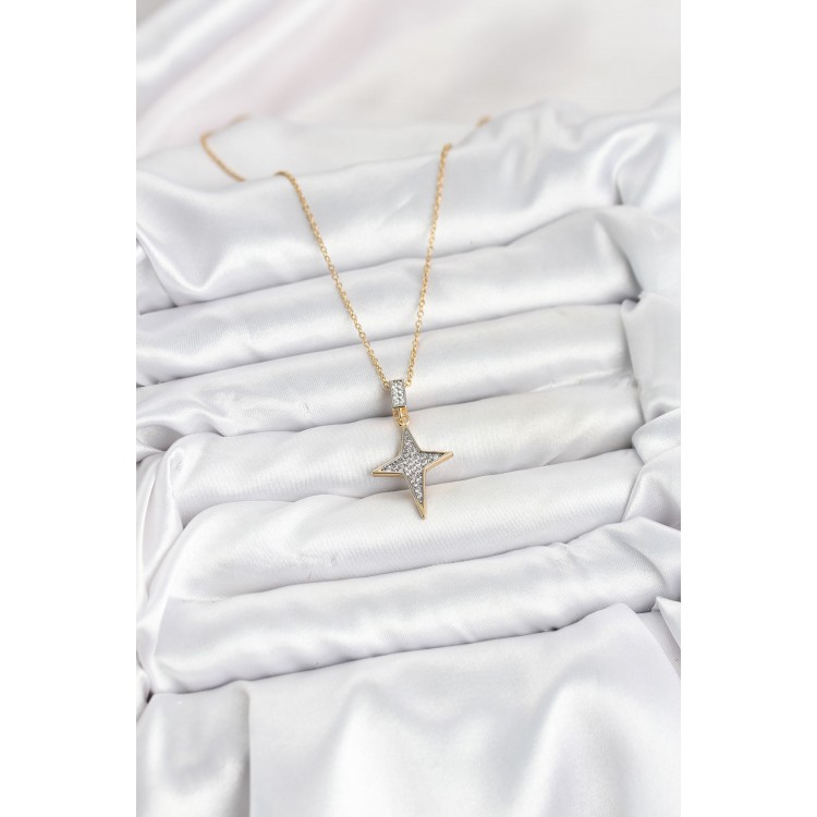 316L Steel Chain Gold Color North Star Model Zircon Stone Women's Necklace - TJ-BKO10610