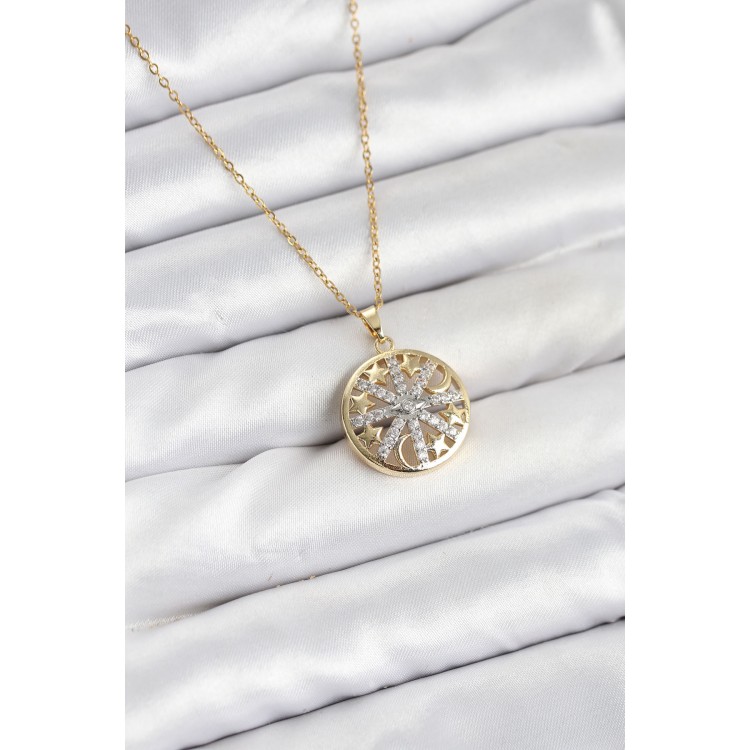 316L Steel Chain Gold Color Zircon Stone Women's Necklace - TJ-BKO10611