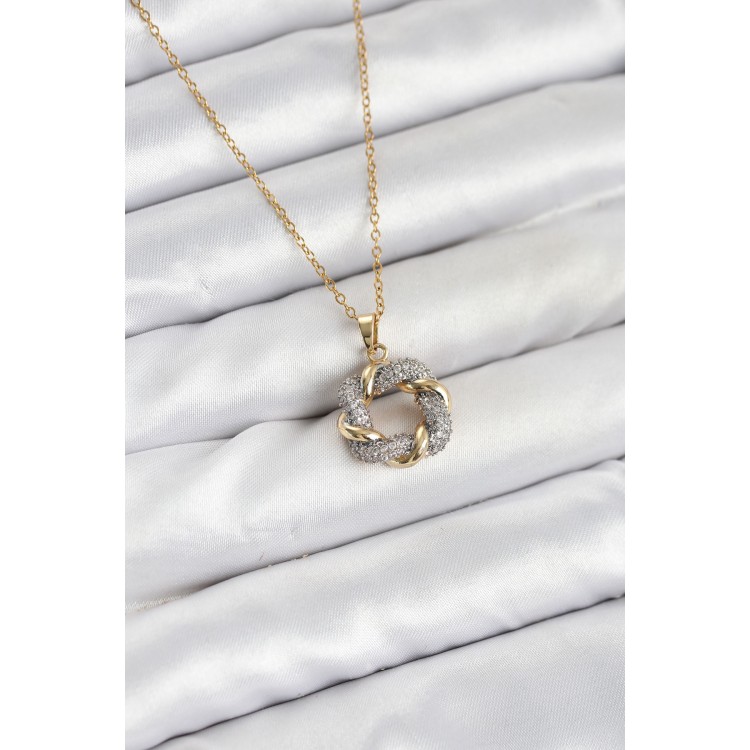 316L Steel Chain Gold Color Zircon Stone Spiral Model Women's Necklace - TJ-BKO10612