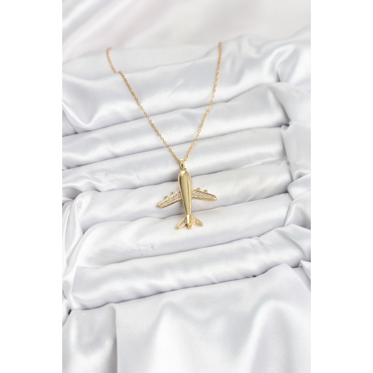 316L Stainless Steel Chain Gold Color Airplane Model Women's Necklace - TJ-BKO10615