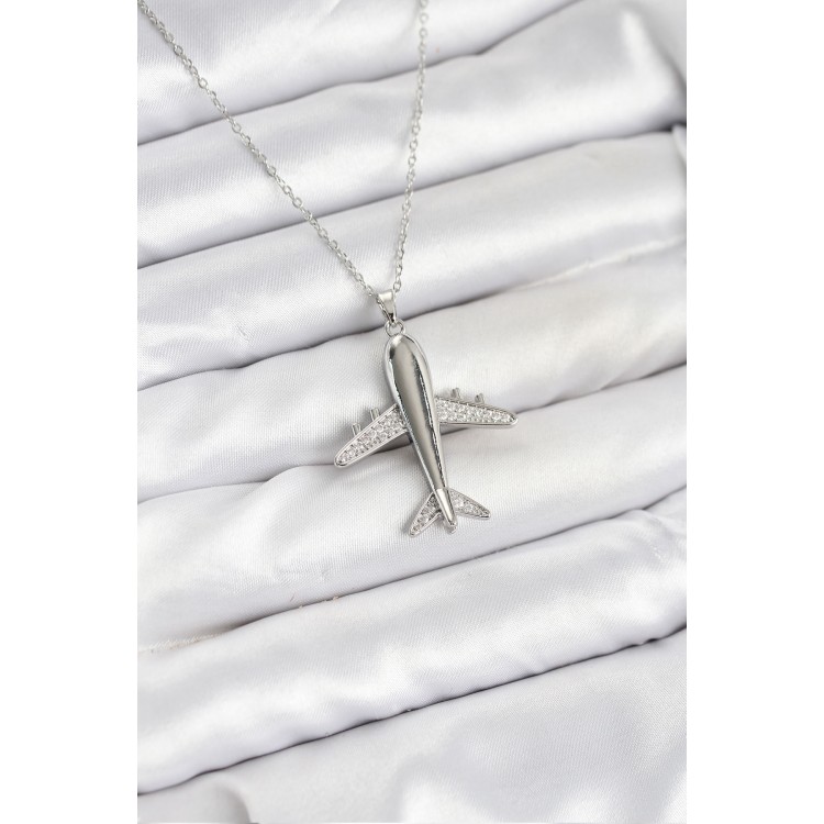 316L Stainless Steel Chain Silver Color Airplane Model Women's Necklace - TJ-BKO10616