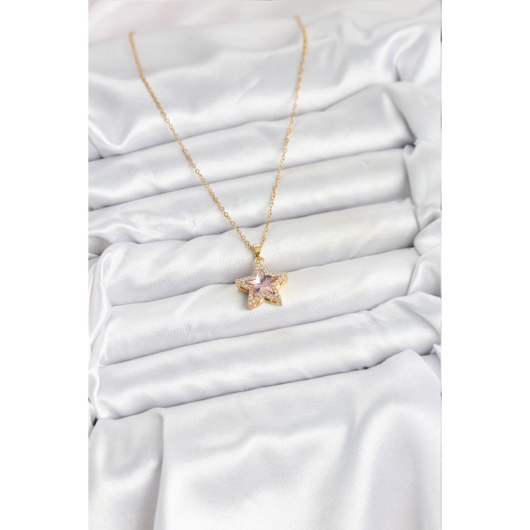 316L Steel Chain Pink Stone Star Model Women's Necklace - TJ-BKO10619