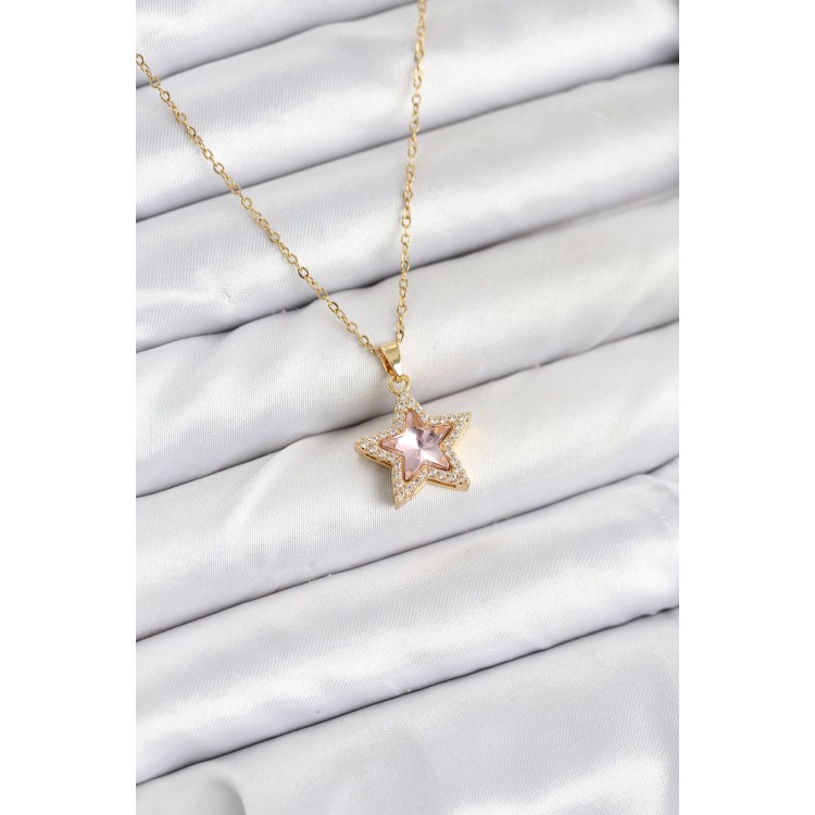 316L Steel Chain Pink Stone Star Model Women's Necklace - TJ-BKO10619