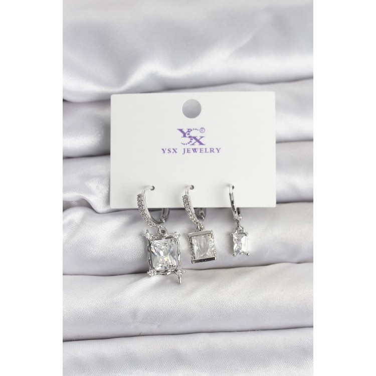 Silver-Colored Zircon Stone Women's Earrings - TJ-BKP11343