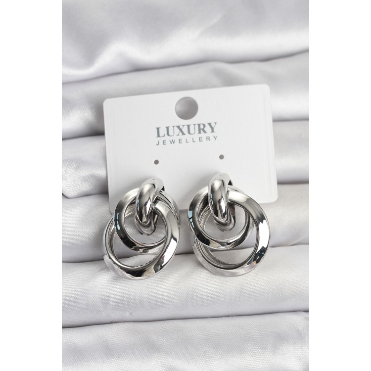 Silver-Colored Hoop Model Brass Women's Earrings - TJ-BKP11349 Silver-Colored Hoop Model Brass Women's Earrings - TJ-BKP11349