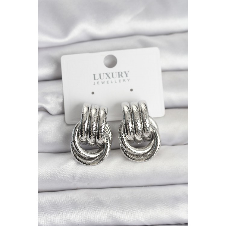 Silver-Colored Hoop-Style Brass Women's Earrings - TJ-BKP11351 Silver-Colored Hoop-Style Brass Women's Earrings - TJ-BKP11351