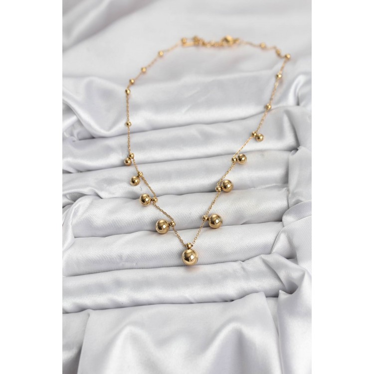 316L Stainless Steel Chain Gold Color Beaded Necklace - TJ-BKO10632