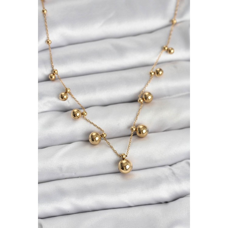 316L Stainless Steel Chain Gold Color Beaded Necklace - TJ-BKO10632 316L Stainless Steel Chain Gold Color Beaded Necklace - TJ-BKO10632