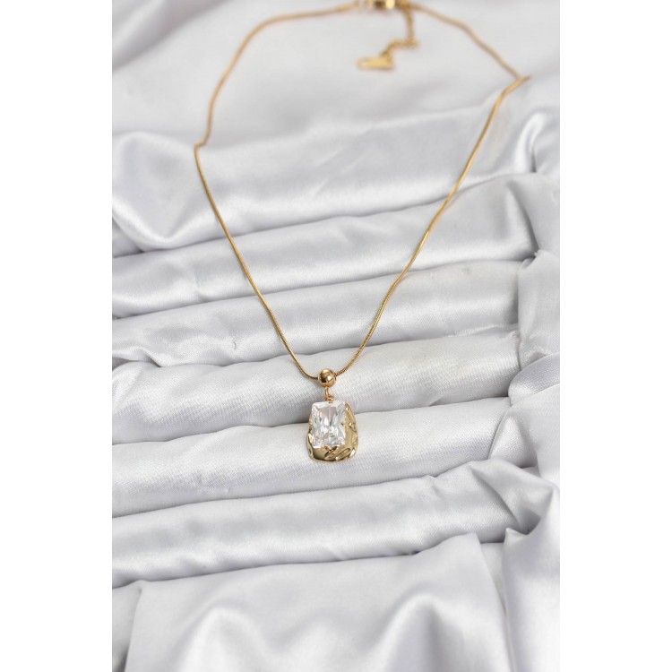 316L Steel Chain Gold Color Zircon Stone Women's Necklace - TJ-BKO10633