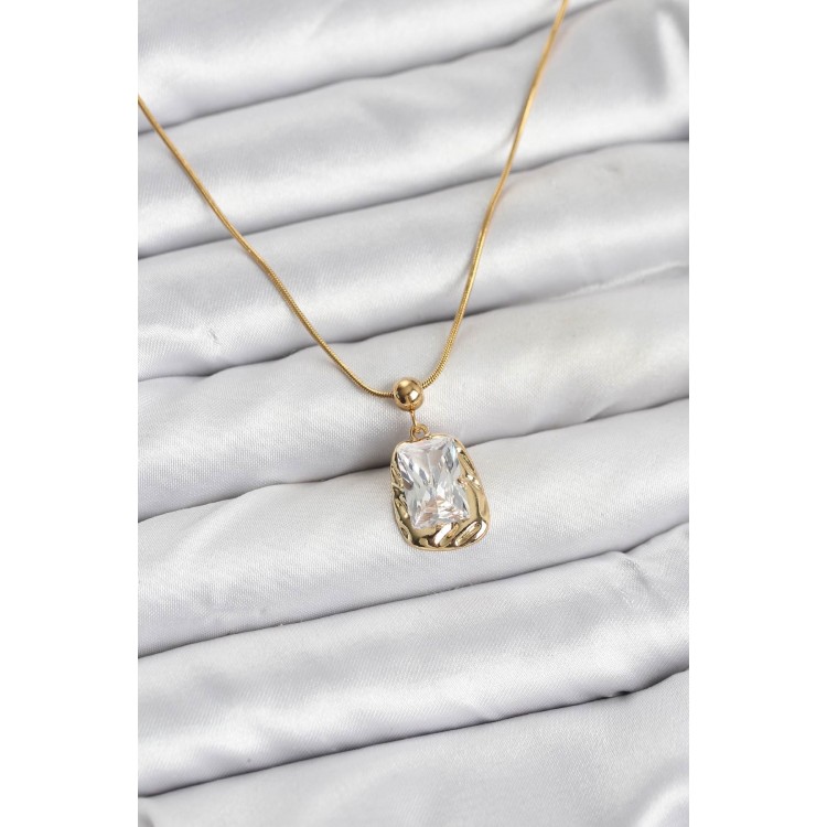 316L Steel Chain Gold Color Zircon Stone Women's Necklace - TJ-BKO10633