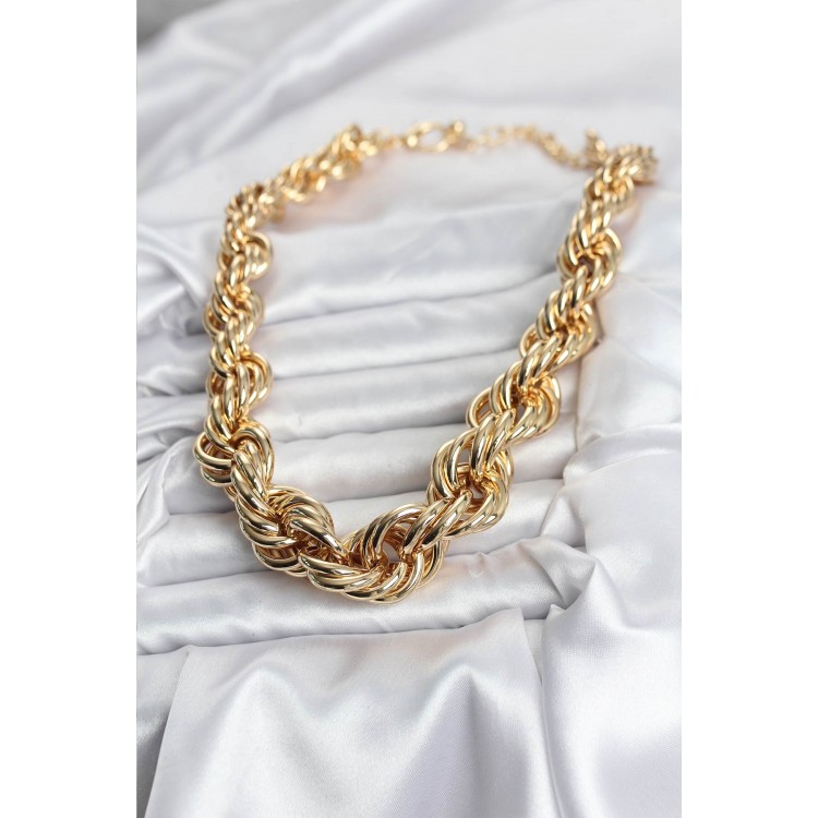 Gold-Colored Spiral Rope Model Women's Necklace - TJ-BKO10634