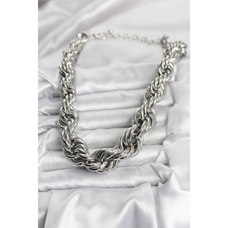 Rice Silver Color Coiled Rope Model Women's Necklace - TJ-BKO10635
