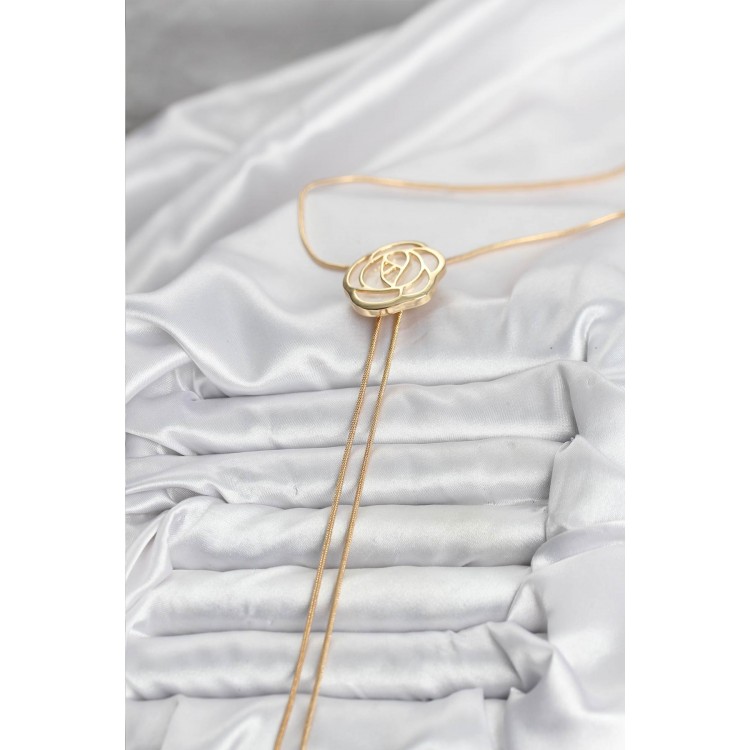 Gold-Colored Rose-Shaped Pendant with Chain for Women - TJ-BKO10636