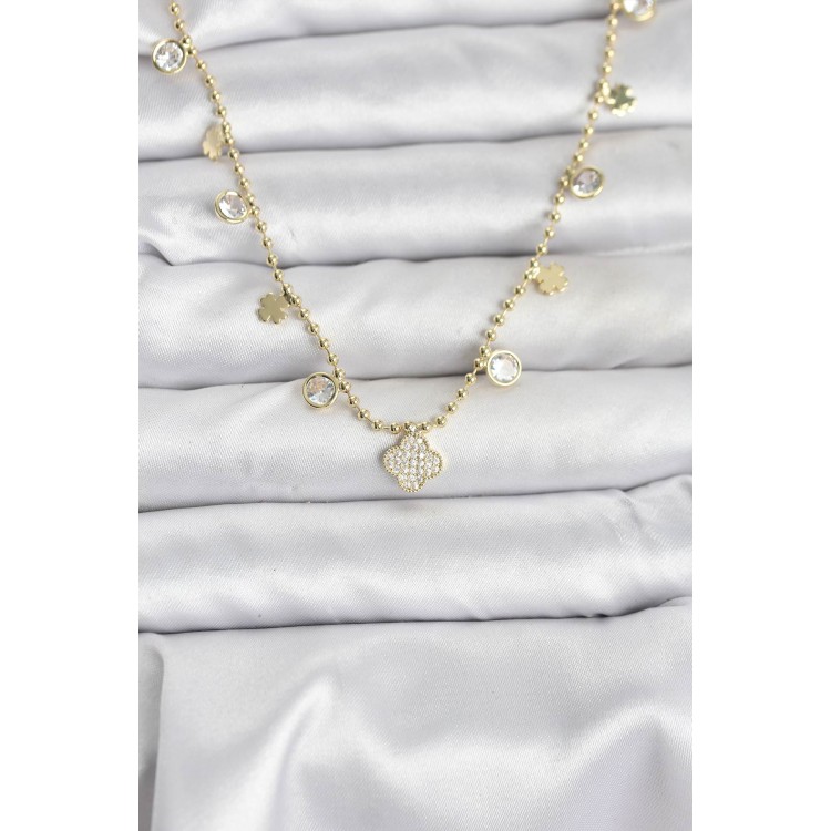 Gold-Colored Clover-Shaped Women's Necklace - TJ-BKO10641 Gold-Colored Clover-Shaped Women's Necklace - TJ-BKO10641