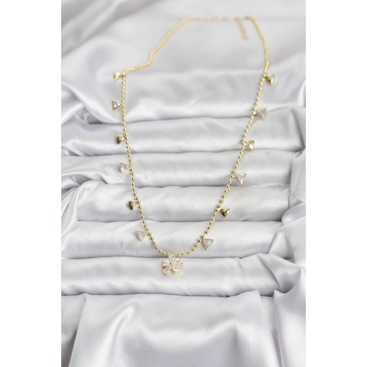 Gold-Colored Zircon Stone Flower Design Women's Necklace - TJ-BKO10642