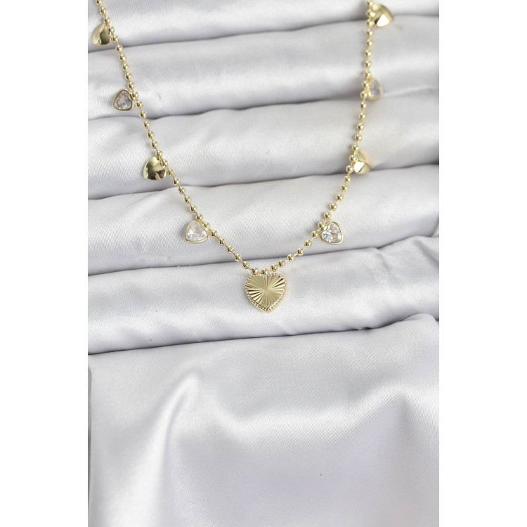 Gold-Colored Heart-Shaped Women's Necklace - TJ-BKO10643 Gold-Colored Heart-Shaped Women's Necklace - TJ-BKO10643
