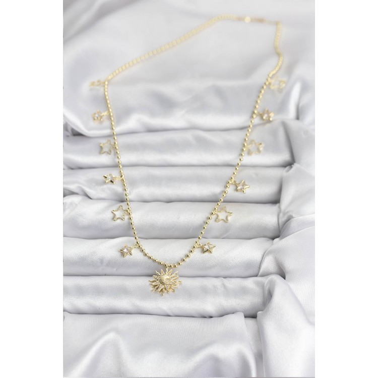 Gold-Colored Sun-Shaped Women's Necklace - TJ-BKO10645