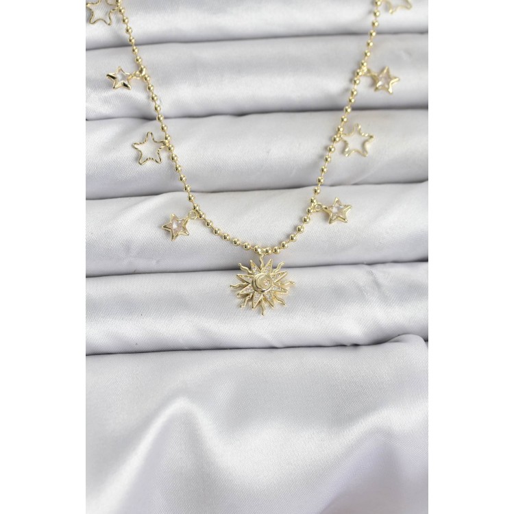 Gold-Colored Sun-Shaped Women's Necklace - TJ-BKO10645 Gold-Colored Sun-Shaped Women's Necklace - TJ-BKO10645