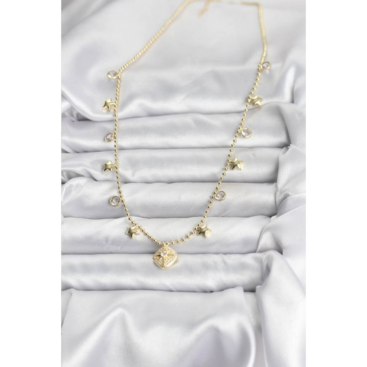 Gold-Colored Zircon Stone North Star Model Women's Necklace - TJ-BKO10647