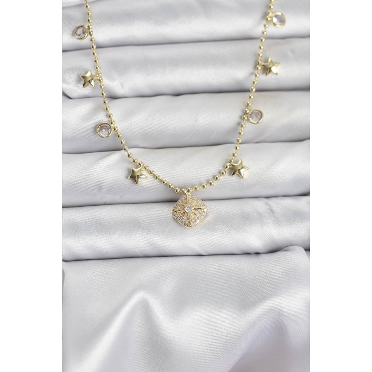 Gold-Colored Zircon Stone North Star Model Women's Necklace - TJ-BKO10647 Gold-Colored Zircon Stone North Star Model Women's Necklace - TJ-BKO10647