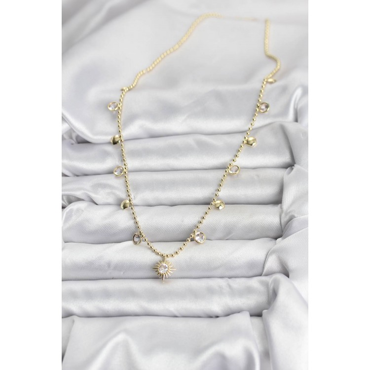 Zircon Stone North Star Model Brass Gold Color Women's Necklace - TJ-BKO10648