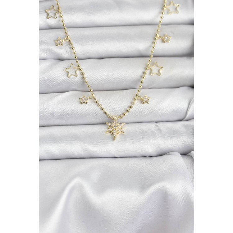 Gold-Colored Zircon Stone North Star Model Women's Necklace - TJ-BKO10649 Gold-Colored Zircon Stone North Star Model Women's Necklace - TJ-BKO10649