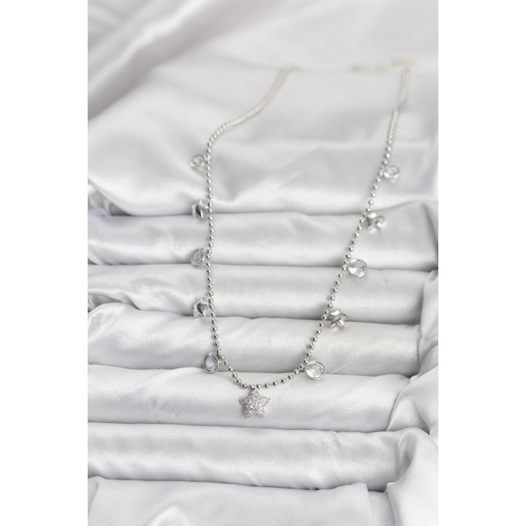 Silver-Colored Star-Shaped Women's Necklace - TJ-BKO10650