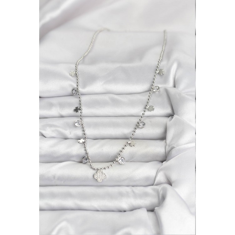 Silver-Colored Rice Clover Model Women's Necklace - TJ-BKO10651