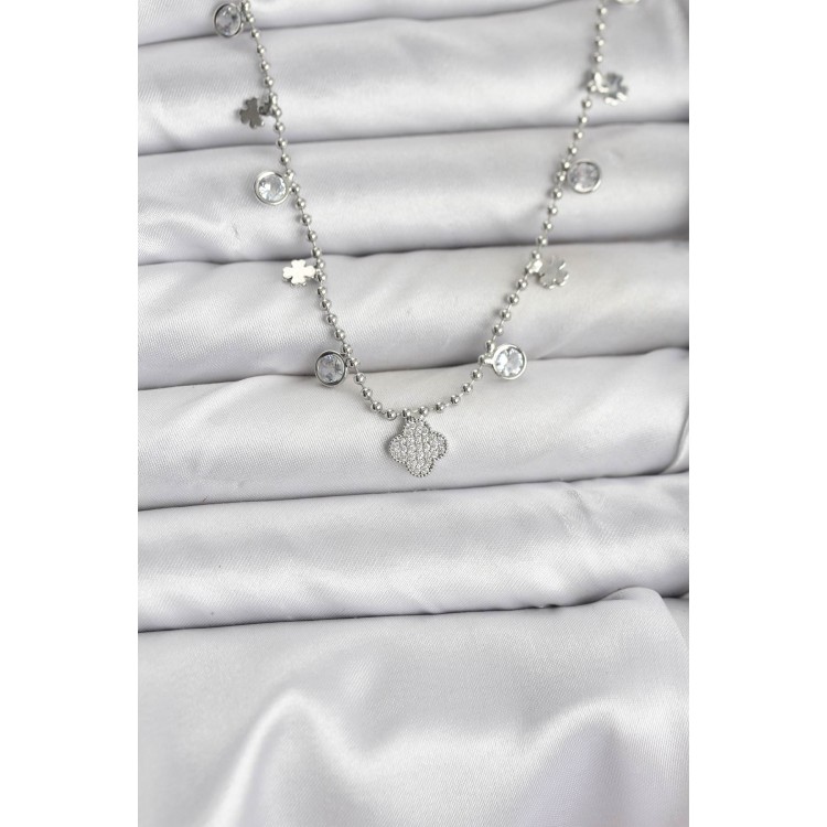 Silver-Colored Rice Clover Model Women's Necklace - TJ-BKO10651