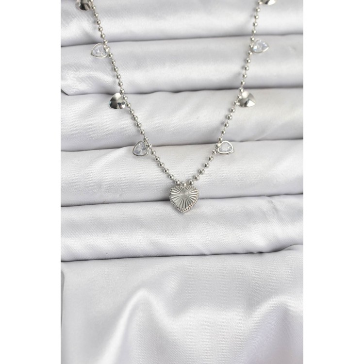 Silver-Colored Heart-Shaped Women's Necklace - TJ-BKO10653 Silver-Colored Heart-Shaped Women's Necklace - TJ-BKO10653