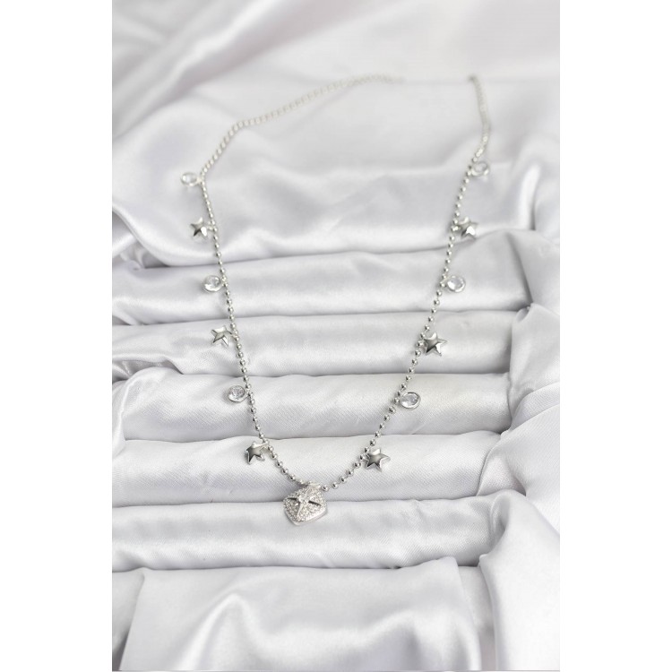 Silver-Tone Zircon Stone North Star Model Women's Necklace - TJ-BKO10657