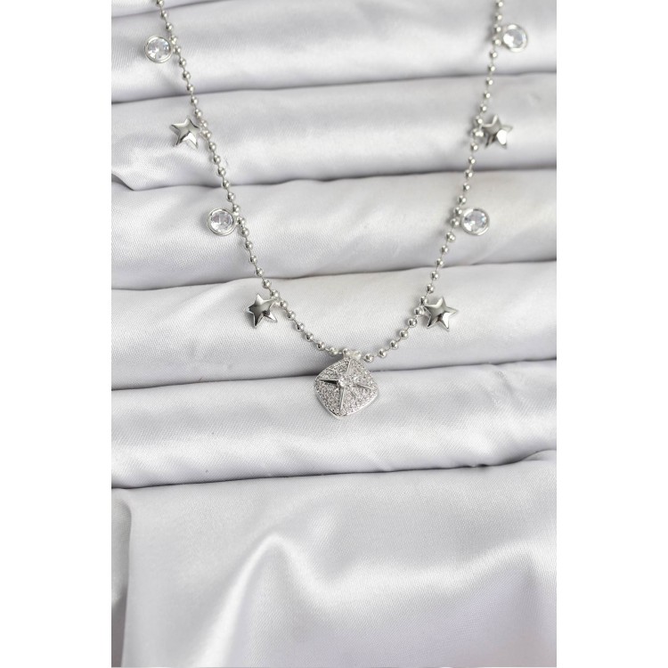 Silver-Tone Zircon Stone North Star Model Women's Necklace - TJ-BKO10657