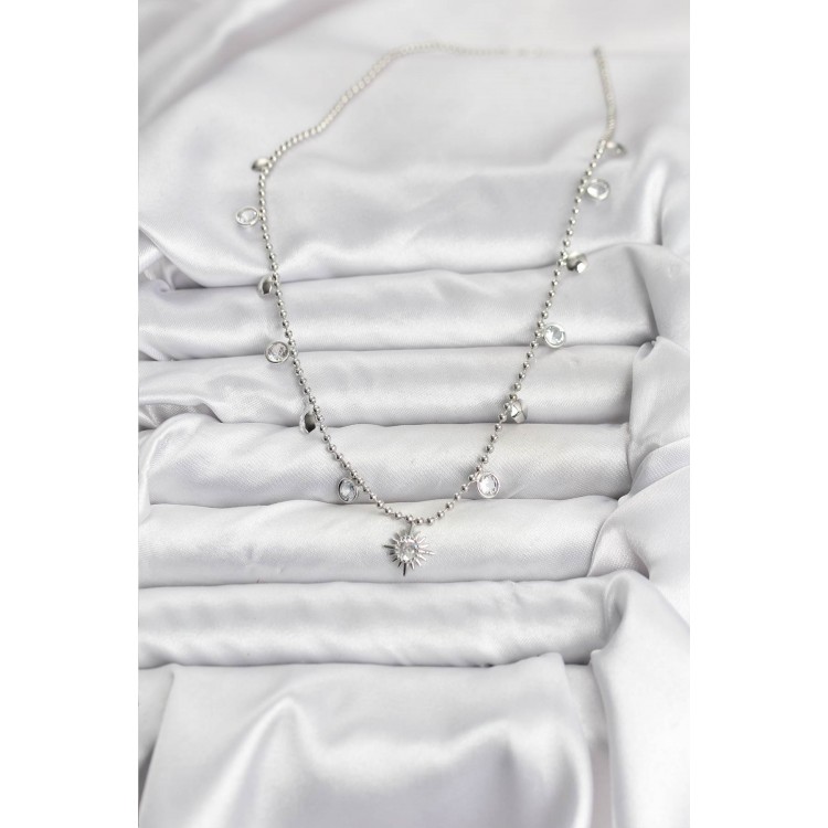 Zircon Stone North Star Model Brass Silver Color Women's Necklace - TJ-BKO10658