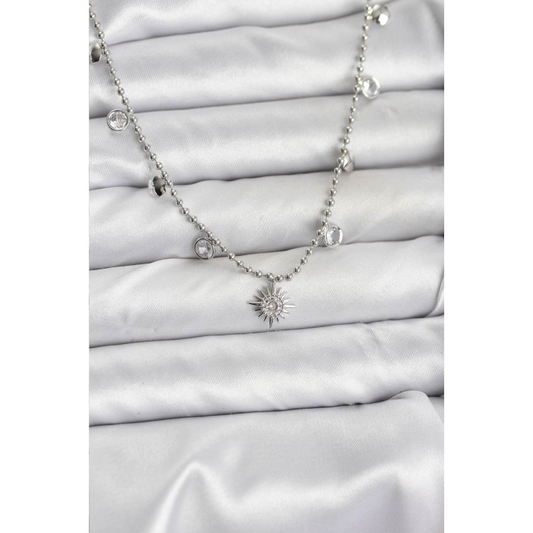 Zircon Stone North Star Model Brass Silver Color Women's Necklace - TJ-BKO10658