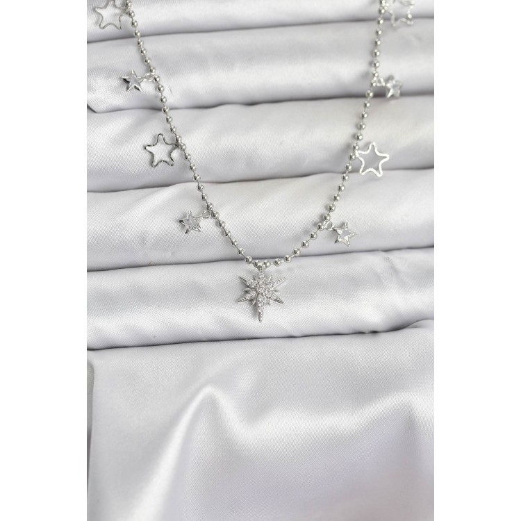 Silver-Colored Zircon Stone North Star Model Women's Necklace - TJ-BKO10659