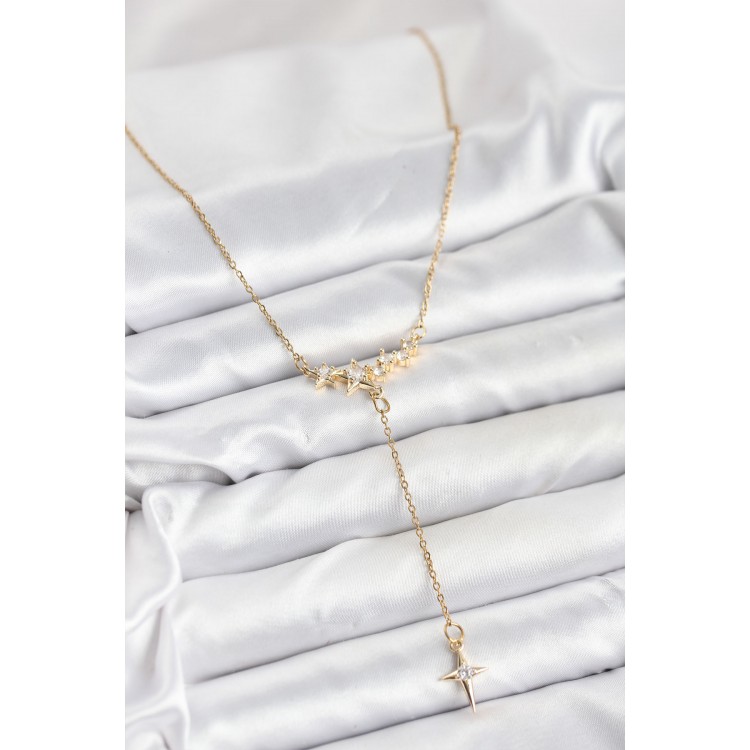 316L Stainless Steel Chain Gold Color Star Design Y Women's Necklace - TJ-BKO10666
