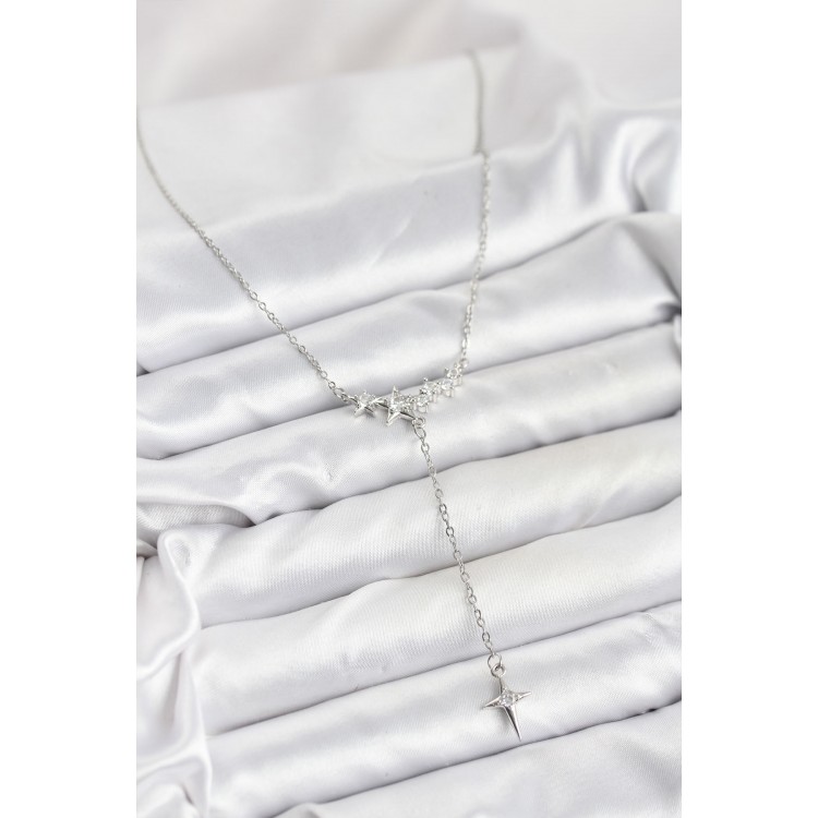 316L Stainless Steel Chain Silver Star Design Y Women's Necklace - TJ-BKO10667