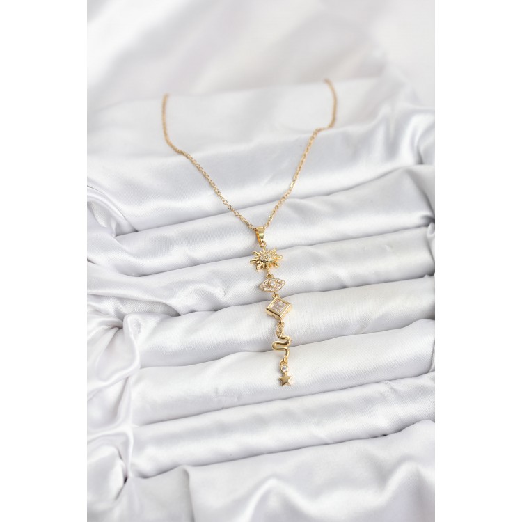 316L Stainless Steel Chain Gold Color Sun and Energy Model Women's Y Necklace - TJ-BKO10668