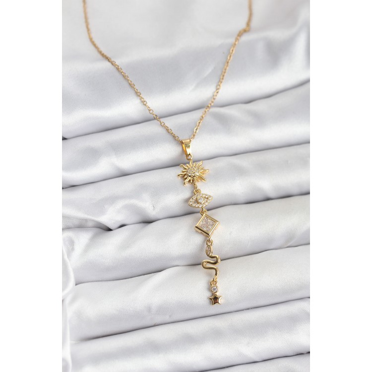 316L Stainless Steel Chain Gold Color Sun and Energy Model Women's Y Necklace - TJ-BKO10668