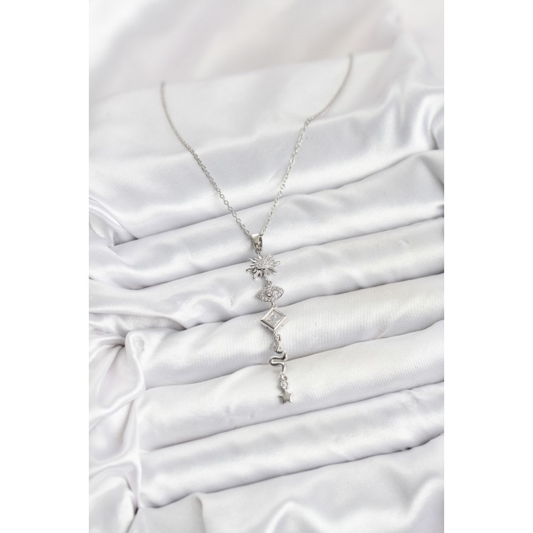 316L Stainless Steel Chain Silver Color Sun and Energy Model Women's Y Necklace - TJ-BKO10669