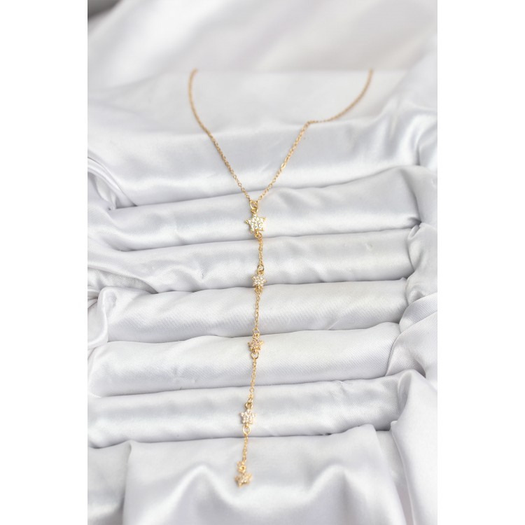 316L Stainless Steel Chain Gold-Colored Star Design Women's Y Necklace - TJ-BKO10670