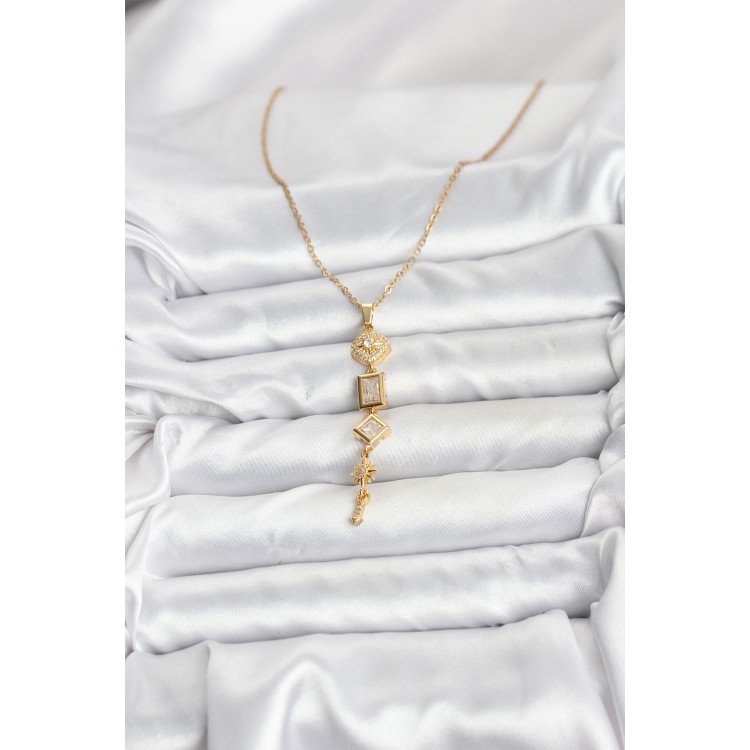 316L Stainless Steel Chain Gold Color North Star Energy Model Women's Y Necklace - TJ-BKO10672