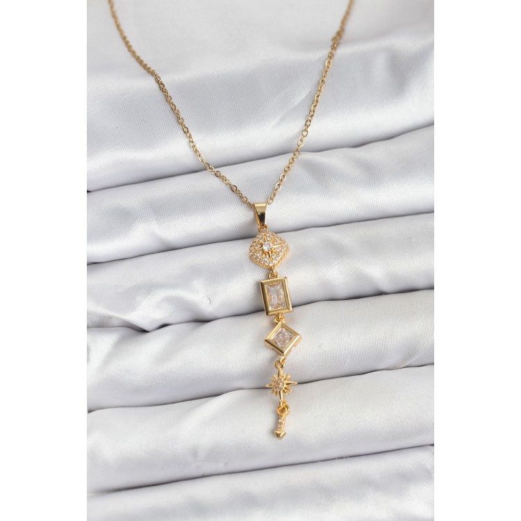 316L Stainless Steel Chain Gold Color North Star Energy Model Women's Y Necklace - TJ-BKO10672