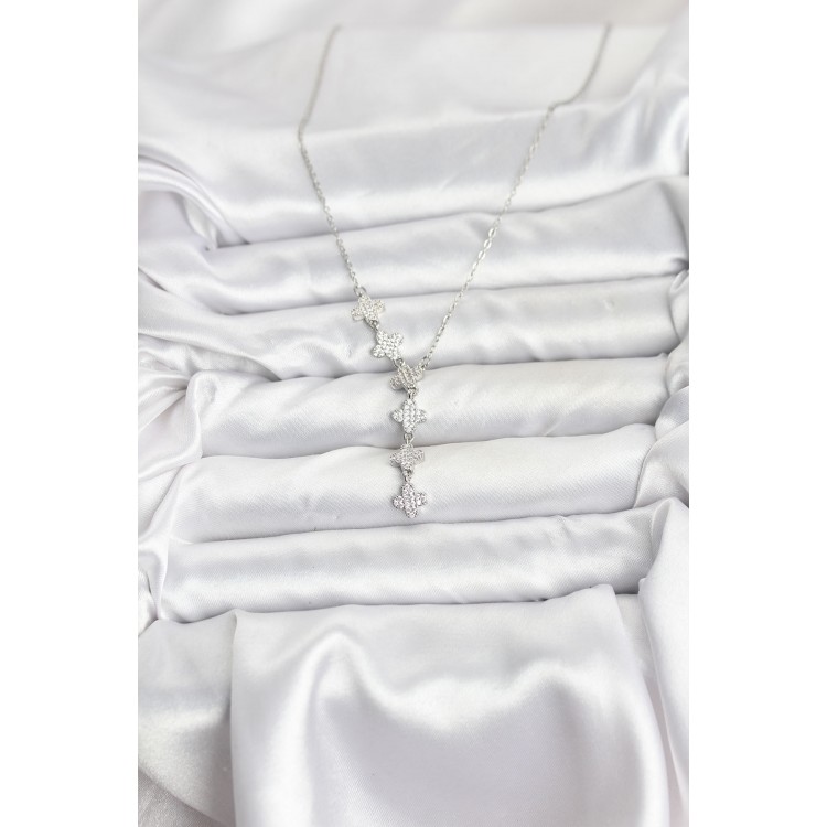 316L Stainless Steel Chain Silver-Tone Clover Design Women's Necklace - TJ-BKO10675