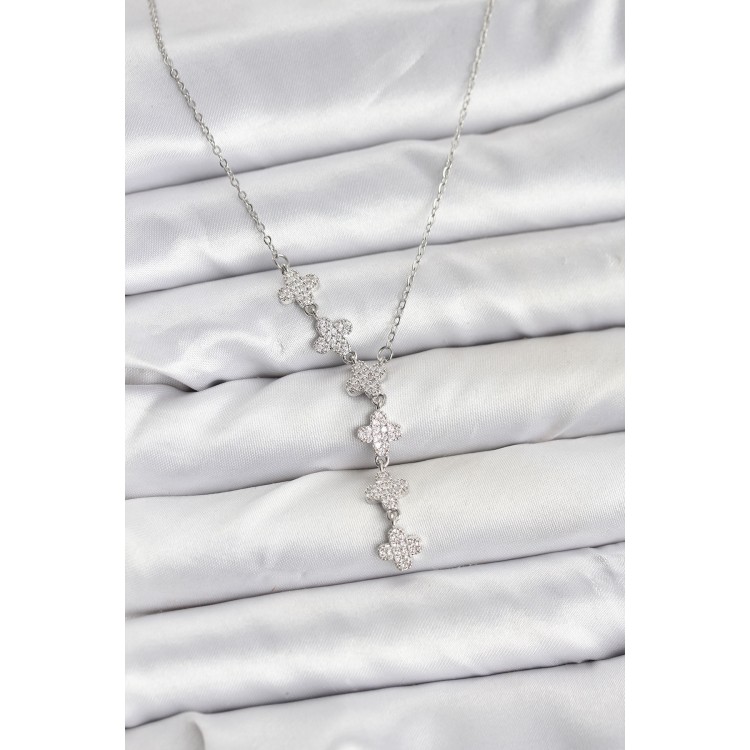 316L Stainless Steel Chain Silver-Tone Clover Design Women's Necklace - TJ-BKO10675