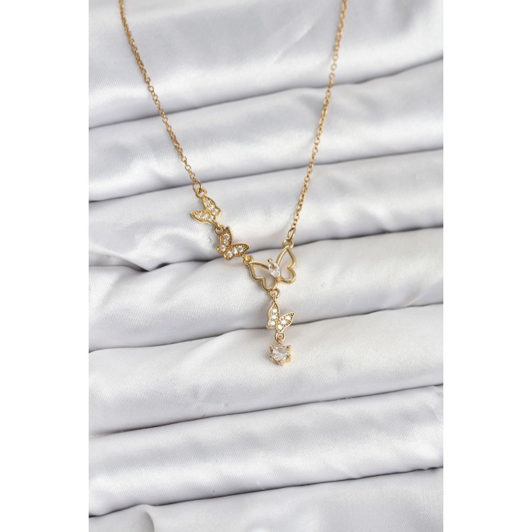 316L Stainless Steel Chain Gold Color Butterfly Model Women's Necklace - TJ-BKO10676 316L Stainless Steel Chain Gold Color Butterfly Model Women's Necklace - TJ-BKO10676